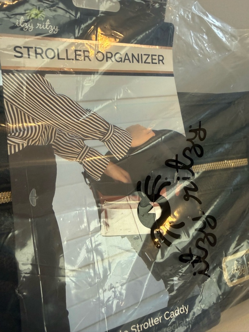 Itzy Ritzy Black Stroller Organizer with Gold Zipper - Picture 2 of 3